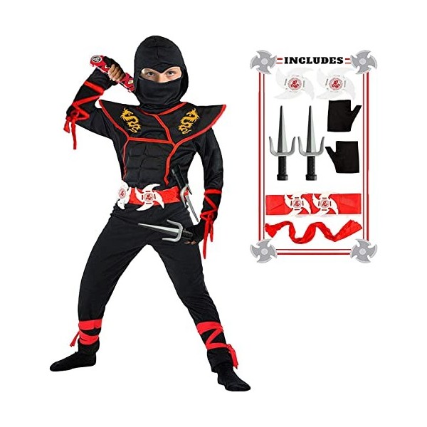 SATKULL Costume de ninja pour garçon - Costume de ninja avec accessoires en mousse - pour enfants - Taille XL - Hauteur : 130