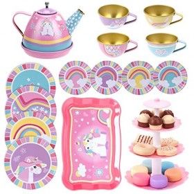 Service à Thé pour Enfants Licorne, Jouets à Dessert Jeu de Rôle Biscuits de Gâteaux, Cadeau pour Les Petites Filles