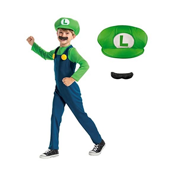 Disguise Costume officiel de Luigi pour enfant Costume de Super Mario et Luigi Costume de carnaval pour enfant Taille S