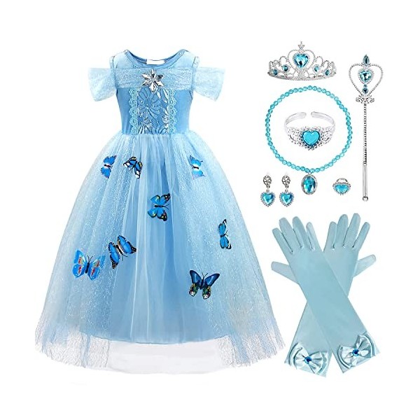 Robe de princesse Cendrillon pour fille, costume de fête papillon, robe de princesse en tulle, déguisement avec accessoires p