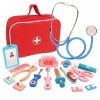 Gettmax 26 Pièces Malette Valise Docteur Enfant en Bois, Valise de Docteur Enfant, Jouet Medical, Jeux dimitation Enfant pour