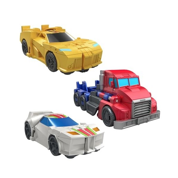 Transformers Pack de 3 Autobots 1-Step-Flip, Figurines Wheeljack, Bumblebee et Optimus Prime de 10 cm