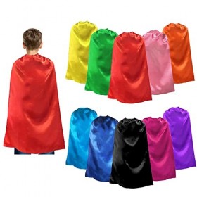 TOPTIE Lot de 10 capes de super-héros en satin, costumes dHalloween et déguisements pour enfants et adultes - Noir - 119 cm 