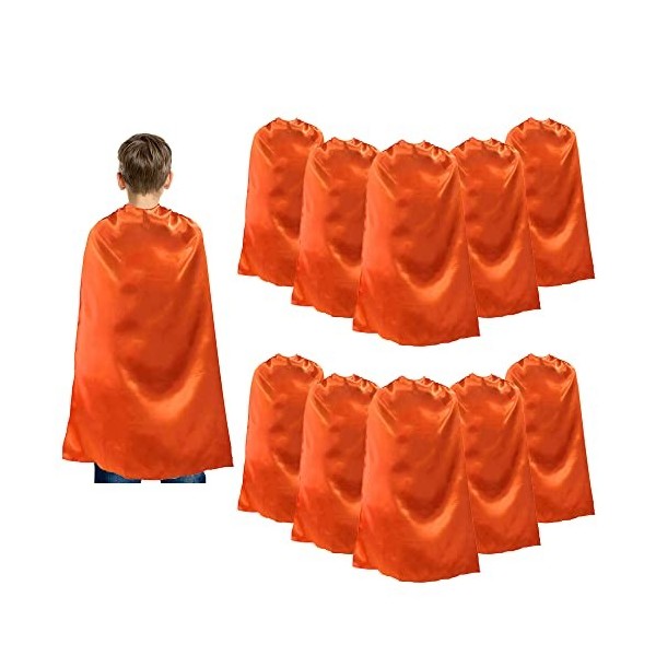 TOPTIE Lot de 10 capes de super-héros en satin, costumes dHalloween et déguisements pour enfants et adultes - Noir - 119 cm 