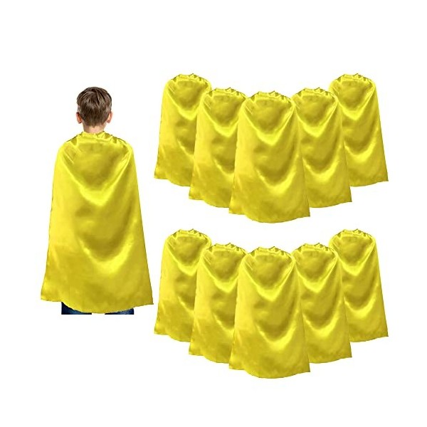 TOPTIE Lot de 10 capes de super-héros en satin, costumes dHalloween et déguisements pour enfants et adultes - Noir - 119 cm 