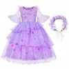 Marendyee Costume Encanto pour fille Isabella Encanto - Robe imprimée violette à manches courtes - Costume dIsabella avec gu