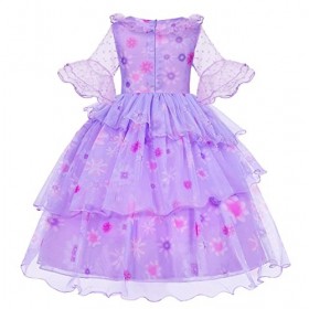 Marendyee Costume Encanto pour fille Isabella Encanto - Robe imprimée violette à manches courtes - Costume dIsabella avec gu