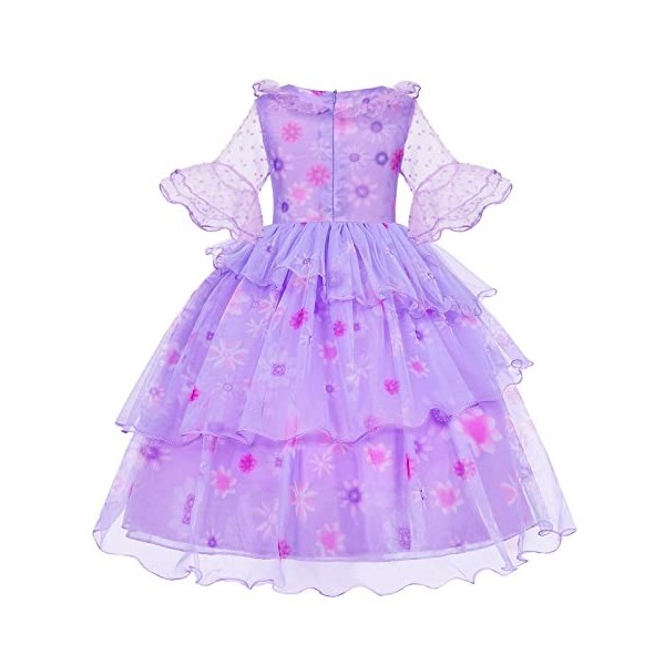 Marendyee Costume Encanto pour fille Isabella Encanto - Robe imprimée violette à manches courtes - Costume dIsabella avec gu