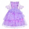 Marendyee Costume Encanto pour fille Isabella Encanto - Robe imprimée violette à manches courtes - Costume dIsabella avec gu