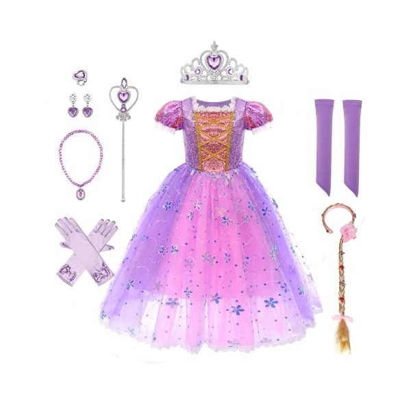 IBTOM CASTLE Filles Princesse Robe+Accessoires Raiponce Ensemble Conte De Fées Cosplay Halloween Carnaval Costumes Noël Anniv