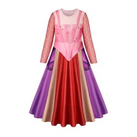 FYMNSI Costume dHalloween pour filles - Costume de sorcière - Cosplay - À manches longues - Robe trapèze imprimée - Pour enf