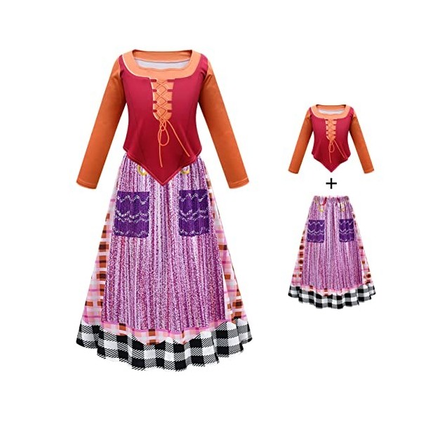 FYMNSI Costume dHalloween pour filles - Costume de sorcière - Cosplay - À manches longues - Robe trapèze imprimée - Pour enf