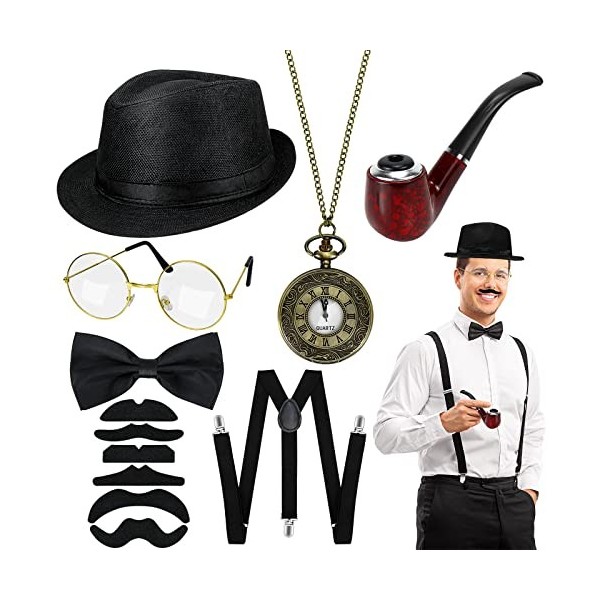 Années 1920 Hommes Accessoires Gatsby Hommes Costume Gangster Chapeau  Bretelles Noeud Papillon Montre de Poche 