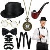 Hysagtek Accessoires pour homme, années 1920, costume de mafia, costume de gangster des années 20, avec bretelles élastiques 