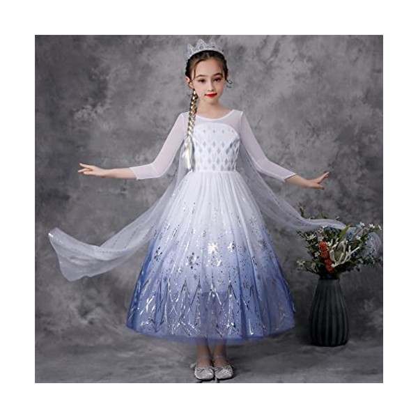 New front Déguisement de Princesse Robe Frozen Costume Elsa Frozen Girl Robe Tulle Jupe pour Cosplay Fête Halloween Anniversa