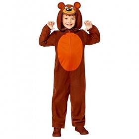 amscan-9910082 Costume de grenouillère imprimé Ours – 10-12 Ans, 9910082, Marron