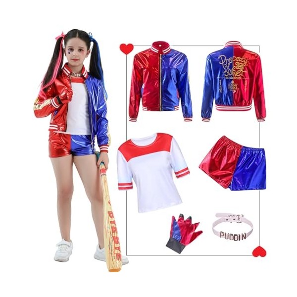 Ansamy Quinn Costume de cosplay pour adultes et enfants - Kit de costume de - Comprend veste, t-shirt, short et gant pour Hal