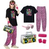 Partymall Costume des années 80, t-shirt, pantalon large, lunettes, bracelets de sport et radio gonflable pour carnaval, Hall