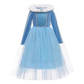 Filles Princesse Elsa Anna Costumes Disney Reine des Neiges Manches longues Paillettes Flocon de Neige Velours Tulle Robe Dég