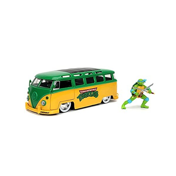 Jada Toys- Set Figura Leonardo + Furgoneta VW 1962 Tortugas Ninja Turtles TMNT Camionnette échelle 1:24 avec Figurine, 25328