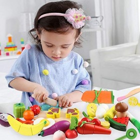 jacootoys 27 pièces Jouet à Couper Magnétiques Fruits en Bois et Légumes à Couper Cuisine Éducatif Tôt Développement Intellec