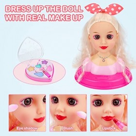 deAO Poupée Tête Coiffante pour Enfants,Tête De Poupée Coiffante avec Sèche-Cheveux,Tête Coiffante pour Poupées De Princesse,