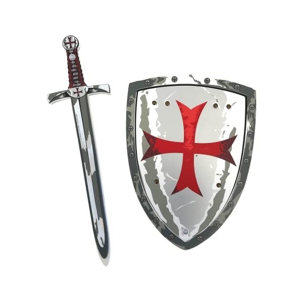 Liontouch - Épée et Bouclier du Chevalier Maltais | Ensemble dimitation médiéval en Mousse, thème Classique de la Croix Roug