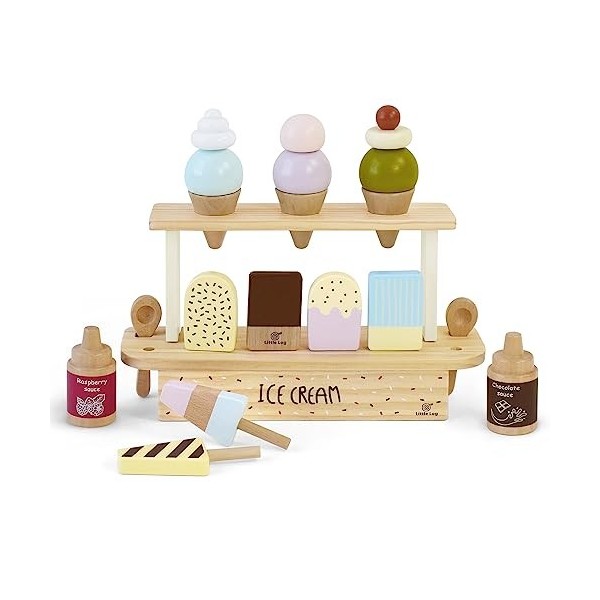 Little Log Jouet de crème glacée en Bois pour Enfants Boutique de Jeux de rôle Jouet en Bois Dessert Simulation Ensembles de 