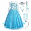 ReliBeauty Déguisement Princesse Filles Manches Longues Robe Costume avec Accessoires Bleu，150