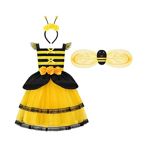 ReliBeauty Déguisement Abeille Filles Costume Animaux Enfant Carnaval 3-4ans, 100