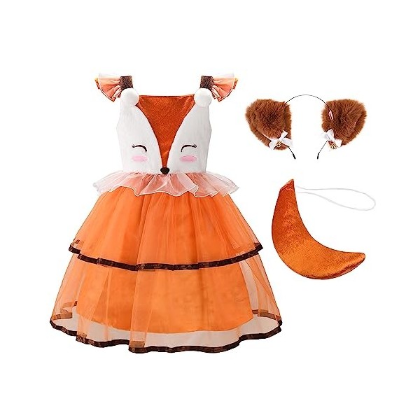 ReliBeauty Déguisement Renard Enfant Fille Robe Costume Fox Carnaval,100