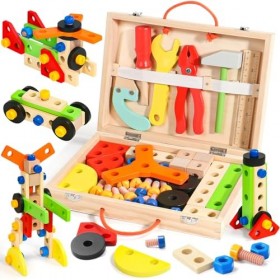 TONZE Jouet Enfant 3 4 5 Ans Caisse a Outil Enfant Jouets en Bois DIY 3D Jeux de Construction Bricolage Boite a Outil Enfant 