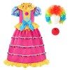 ReliBeauty Déguisement Clown Enfant Costume Carnaval pour Fille avec Perruque 5-6ans, 110