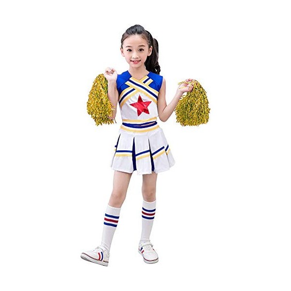 LOLANTA Déguisement de pom-pom girl pour fille avec pompons et chaussettes, Bleu, 130