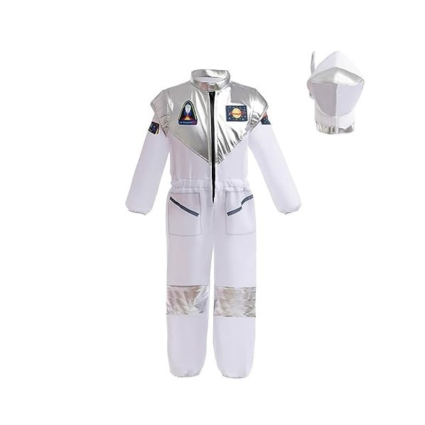 Lito Angels Deguisement Robe Costume de Astronaute Cosmonaute avec Casque pour Enfant Garçons et Filles Taille 4-5 ans, Blanc
