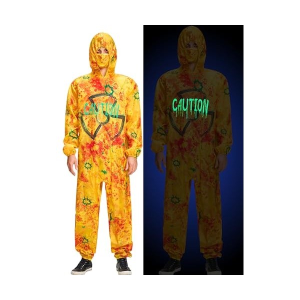 IKALI Costume de zombie contaminé pour homme - Halloween adulte - Tenue vestimentaire de fantaisie phosphorescente avec masqu