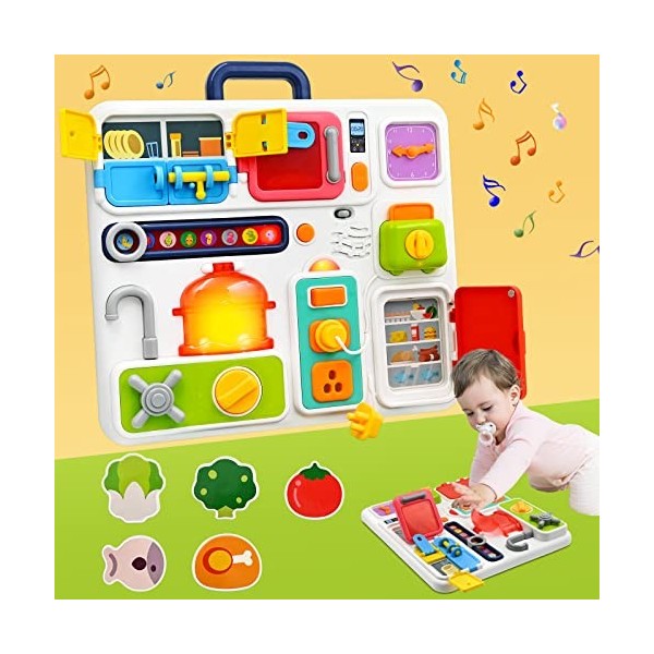 Busy Board Montessori Pour Bébé 1-2 Ans - Jouet éducatif Sensoriel, 8 Activités, Portable - Cadeau Noël
