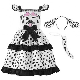 ReliBeauty Déguisement Dalmatien Fille Robe Chien Costume Carnaval,140