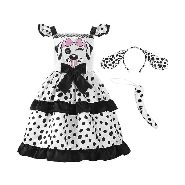ReliBeauty Déguisement Dalmatien Fille Robe Chien Costume Carnaval,140