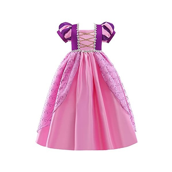 Lito Angels Deguisement Robe Costume Princesse Raiponce pour Enfant Fille, Taille 7-8 Ans, Manche Courte Bouffante, Violet