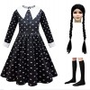 Tangsenyu – Costume de Mercredi Addams pour enfants, filles, avec robe, perruque et chaussettes