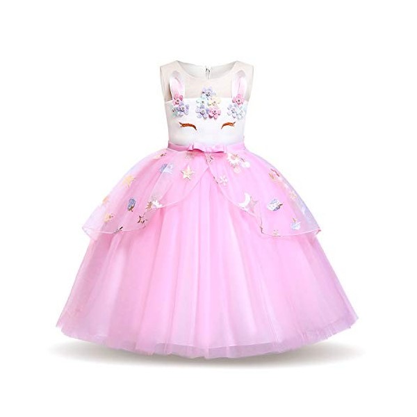 Lito Angels Robe de Princesse Licorne pour Enfant Filles, Carnaval Ceremonie Fête Anniversaire, Taille 9-10 ans, Rose