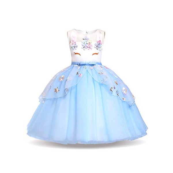 Lito Angels Robe de Princesse Licorne pour Enfant Filles, Carnaval Ceremonie Fête Anniversaire, Taille 9-10 ans, Rose