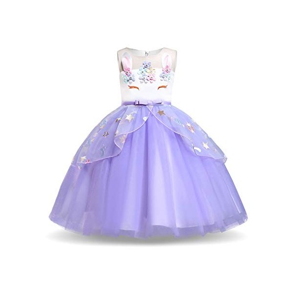 Lito Angels Robe de Princesse Licorne pour Enfant Filles, Carnaval Ceremonie Fête Anniversaire, Taille 9-10 ans, Rose