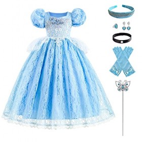 IMEKIS Filles Cendrillon Aurore Costume Princesse Fantaisie Halloween Carnaval Cosplay Habiller Robe en Tulle à Volants Fleur