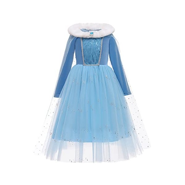 Filles Princesse Elsa Anna Costumes Disney Reine des Neiges Manches longues Paillettes Flocon de Neige Velours Tulle Robe Dég