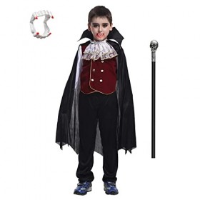 ZUCOS Costume de vampire pour garçon et enfant - Costume dHalloween gothique classique - Avec dents de vampire et faucille 