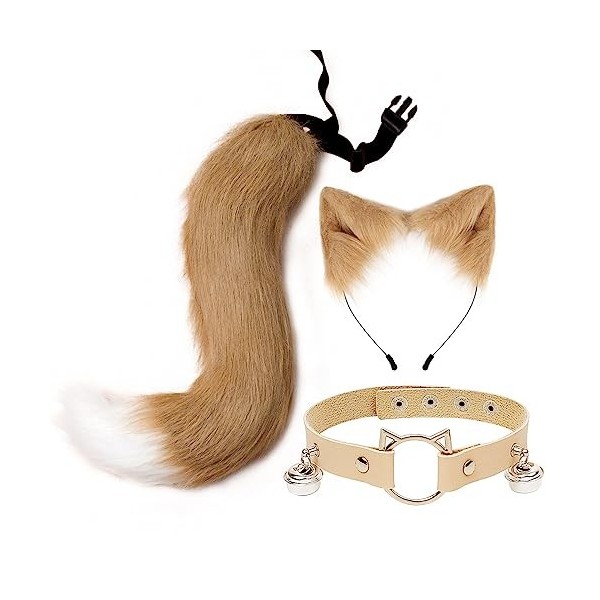 Oreilles Chat Bandeau Queue Ensemble, Asudaro 3 Pcs Oreilles Chat Bandeau Animal Renard Queue Cosplay Costume Bandeau Coiffe 