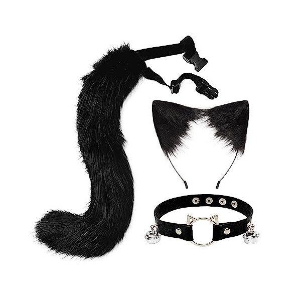 Oreilles Chat Bandeau Queue Ensemble, Asudaro 3 Pcs Oreilles Chat Bandeau Animal Renard Queue Cosplay Costume Bandeau Coiffe 