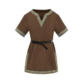 Tunique médiévale pour garçon - Costume de Renaissance Halloween - Chevalier viking Warrior LARP, marron, 12-14 ans